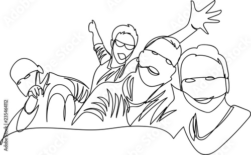 a fun group of people taking selfies. one line