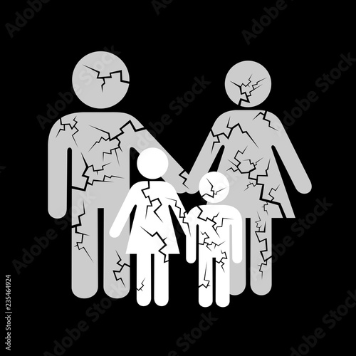 Decline and collapse of traditional nuclear family - heterosexual marriage and two children. Family life, family value and social change. vector illustration
