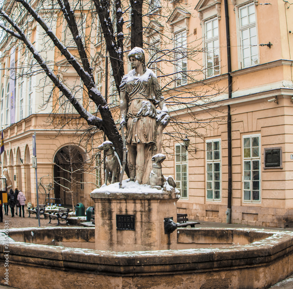 Statue of neptune in Lviv . It is Diana . 