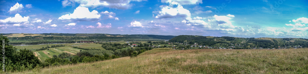 Panorama of the river bank in summer