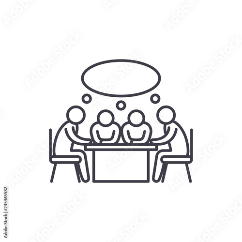 Small business meeting line icon concept. Small business meeting vector linear illustration, sign, symbol
