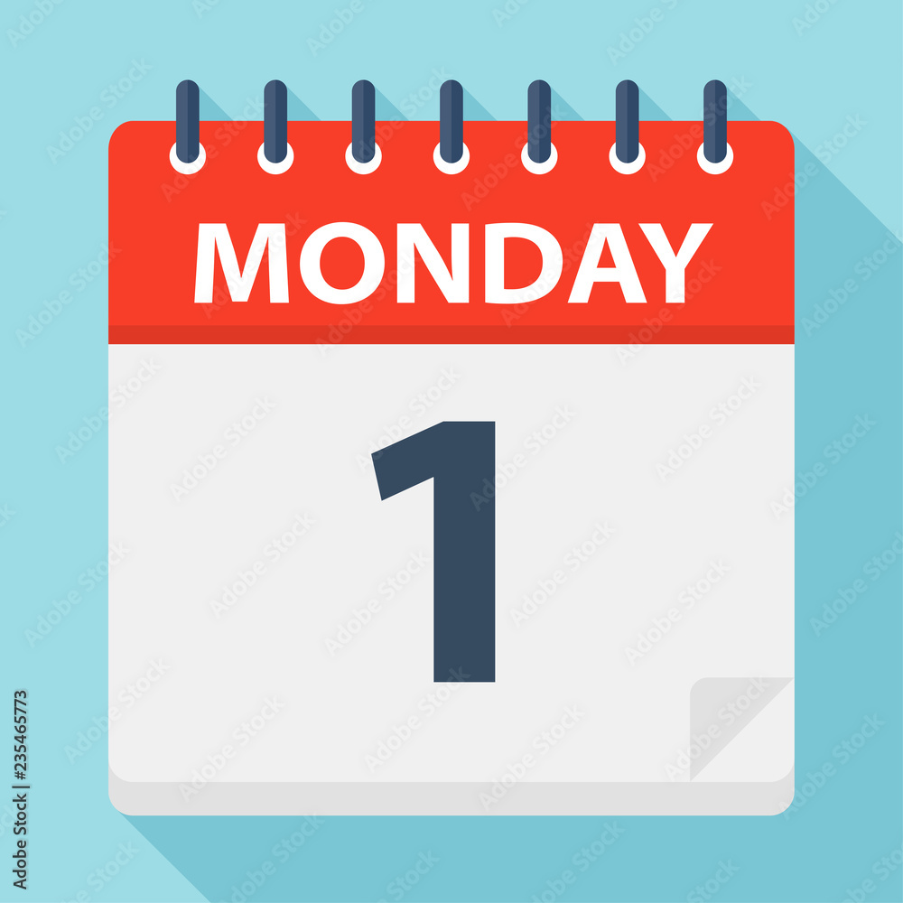 Monday 1 - Calendar Icon. Vector illustration of week day paper leaf. Monday 1 - Calendar Icon. Vector illustration of week day paper leaf.