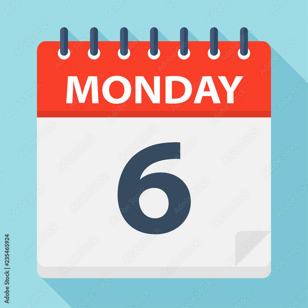 Monday 6 - Calendar Icon. Vector illustration of week day paper leaf. Monday 6 - Calendar Icon. Vector illustration of week day paper leaf.
