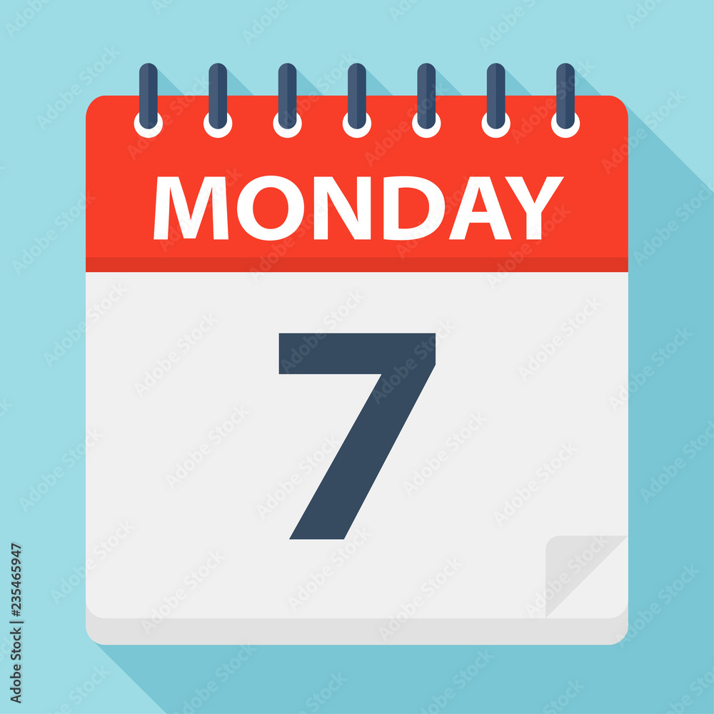 Monday 7 - Calendar Icon. Vector illustration of week day paper leaf. Monday 7 - Calendar Icon. Vector illustration of week day paper leaf.