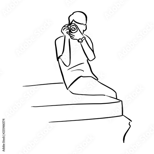 man taking a photograph vector illustration sketch doodle hand drawn with black lines isolated on white background