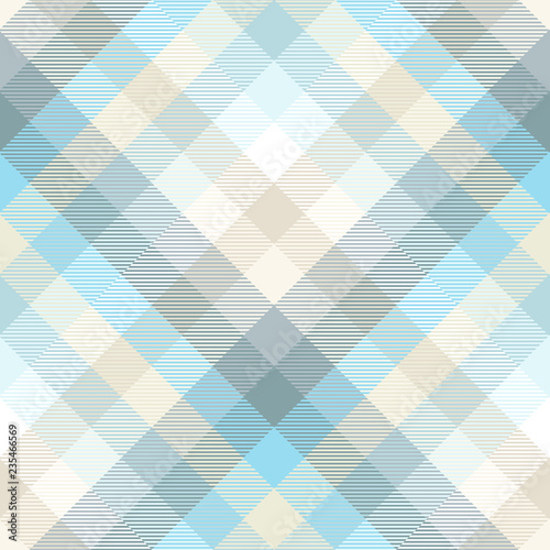 Plaid pattern in shades of pastel blue, teal and tan