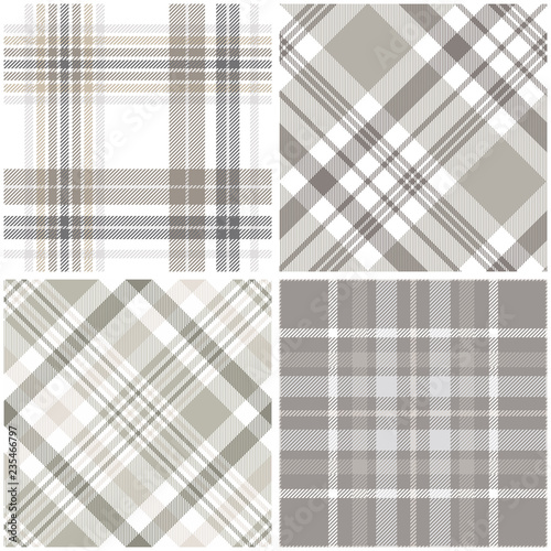 Set of four seamless plaid patterns in shades of taupe. Cheater quilt. Whole cloth print.