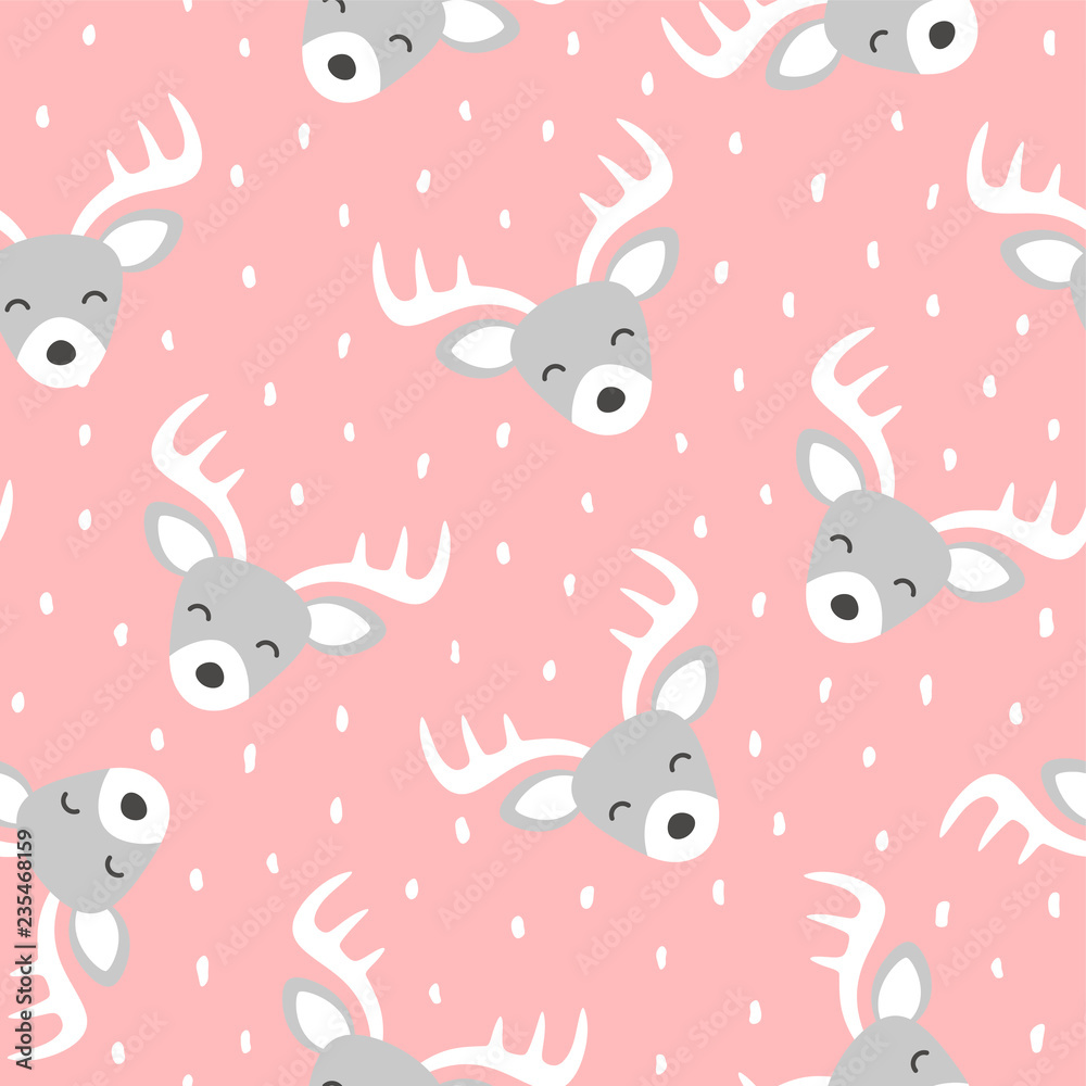 Cute reindeer cartoon deer seamless pattern with snow. Christmas vector illustration Cute reindeer cartoon deer seamless pattern with snow. Christmas vector illustration