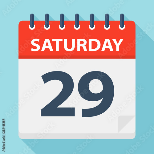 Saturday 29 - Calendar Icon. Vector illustration of week day paper leaf.