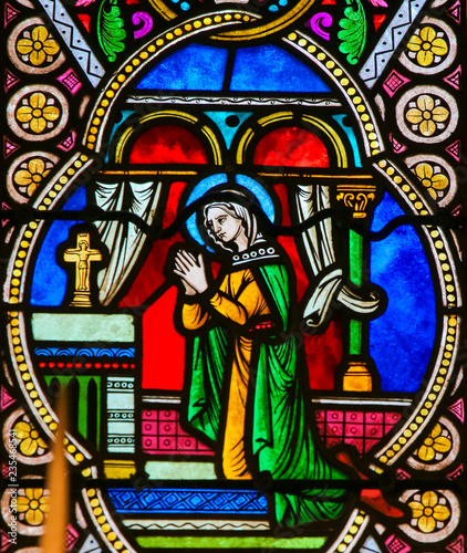 Stained Glass in Monaco Cathedral - Mother Mary in Prayer