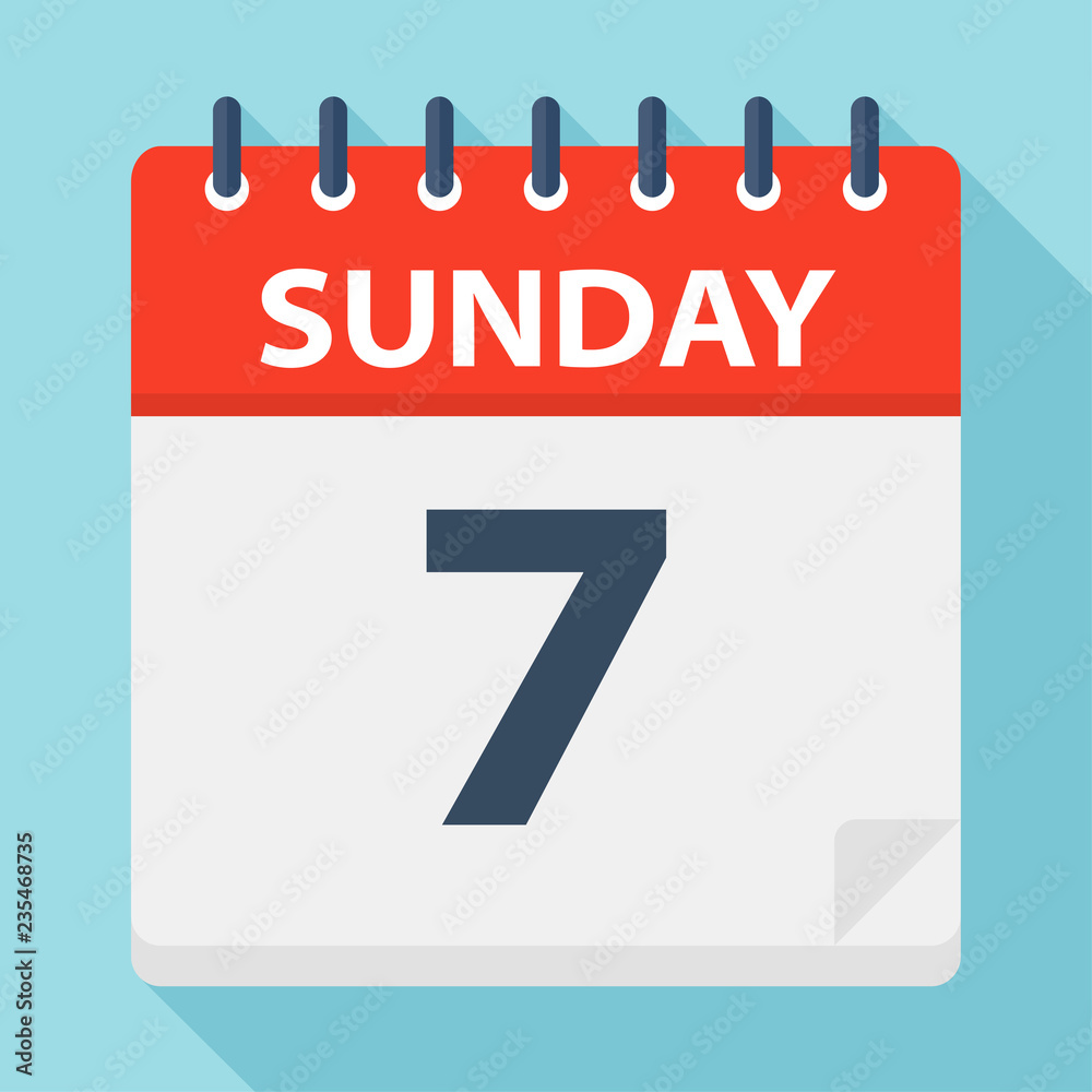 Sunday 7 - Calendar Icon. Vector illustration of week day paper leaf. Sunday 7 - Calendar Icon. Vector illustration of week day paper leaf.