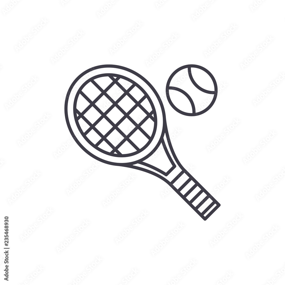 Tennis racket line icon concept. Tennis racket vector linear illustration, sign, symbol