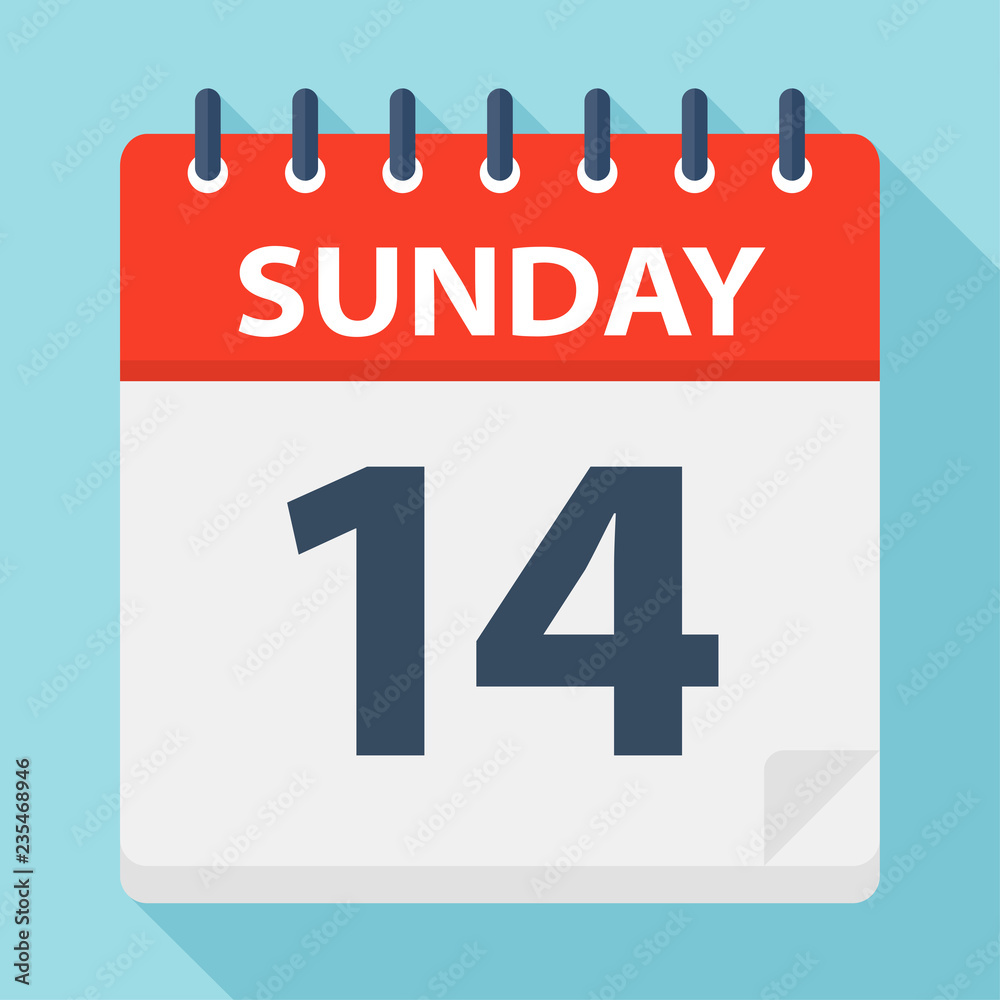 Sunday 14 - Calendar Icon. Vector illustration of week day paper leaf.