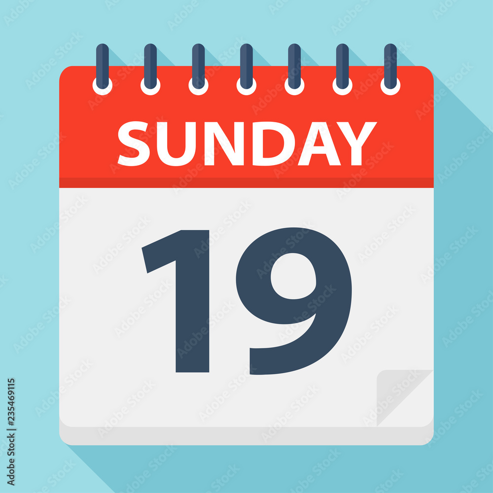 Sunday 19 - Calendar Icon. Vector illustration of week day paper leaf. Sunday 19 - Calendar Icon. Vector illustration of week day paper leaf.