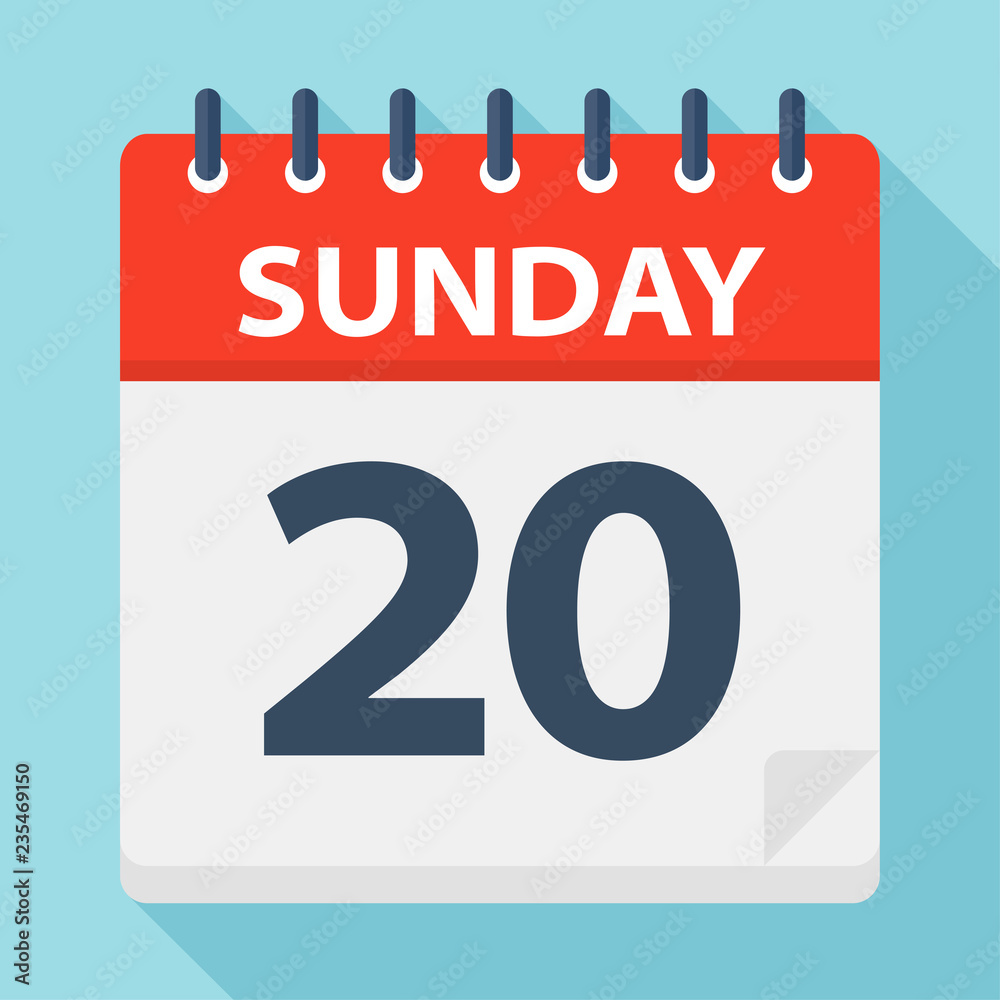 Sunday 20 - Calendar Icon. Vector illustration of week day paper leaf. Sunday 20 - Calendar Icon. Vector illustration of week day paper leaf.