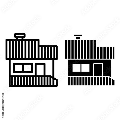House with a veranda line and glyph icon. Hip roof house with porch vector illustration isolated on white. Cottage outline style design, designed for web and app. Eps 10.