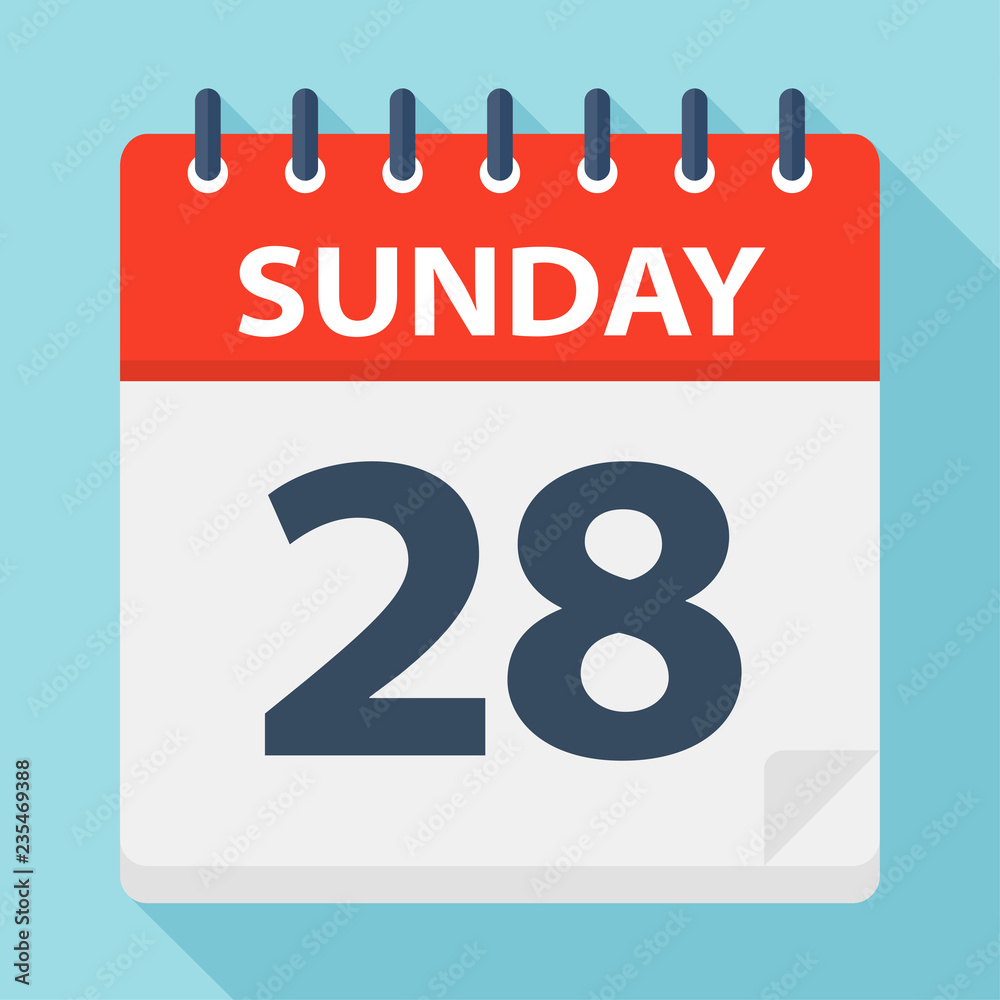 Sunday 28 - Calendar Icon. Vector illustration of week day paper leaf. Sunday 28 - Calendar Icon. Vector illustration of week day paper leaf.