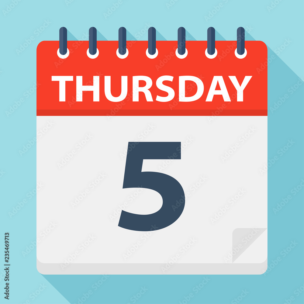 Thursday 5 - Calendar Icon. Vector illustration of week day paper leaf. Thursday 5 - Calendar Icon. Vector illustration of week day paper leaf.