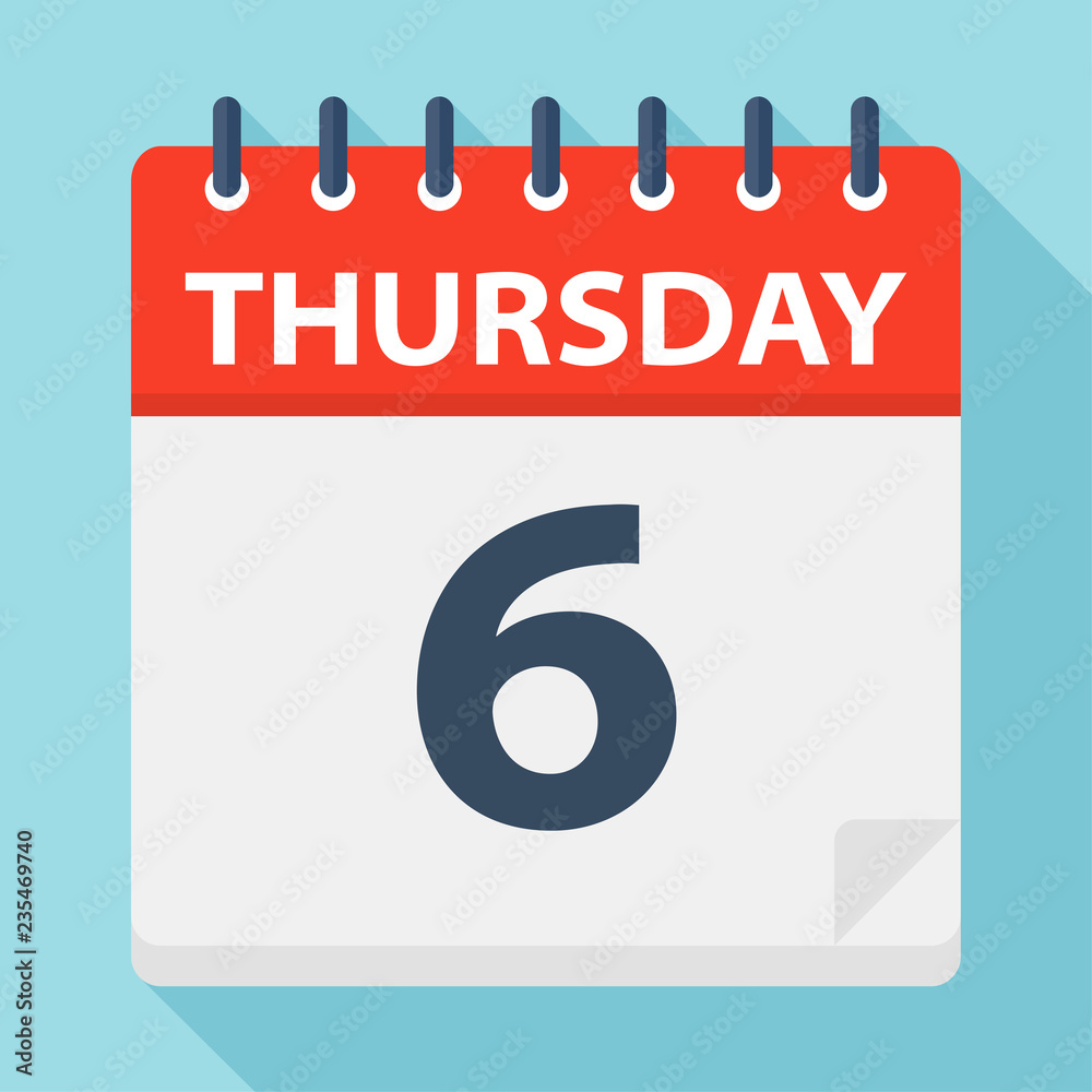 Thursday 6 - Calendar Icon. Vector illustration of week day paper leaf. Thursday 6 - Calendar Icon. Vector illustration of week day paper leaf.