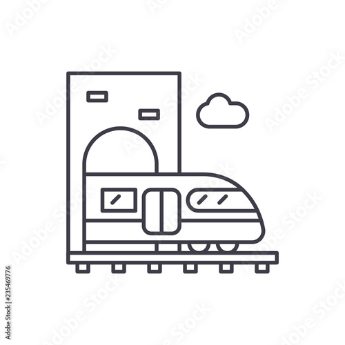 Train line icon concept. Train vector linear illustration, symbol, sign