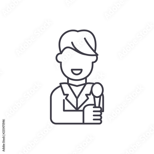 Tv host line icon concept. Tv host vector linear illustration, sign, symbol