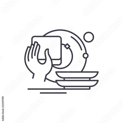 Washing dishes line icon concept. Washing dishes vector linear illustration, sign, symbol