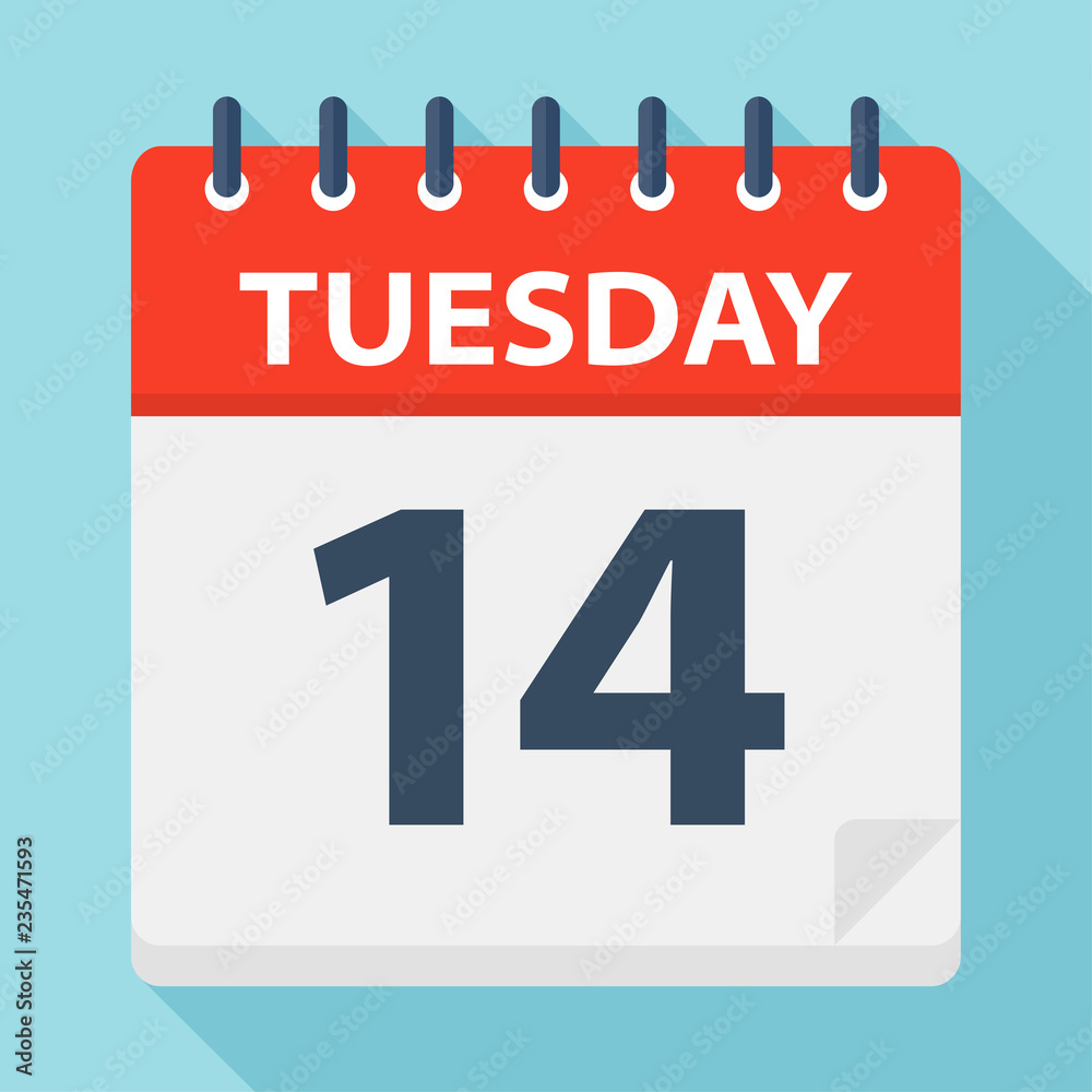 Tuesday 14 - Calendar Icon. Vector illustration of week day paper leaf. Tuesday 14 - Calendar Icon. Vector illustration of week day paper leaf.