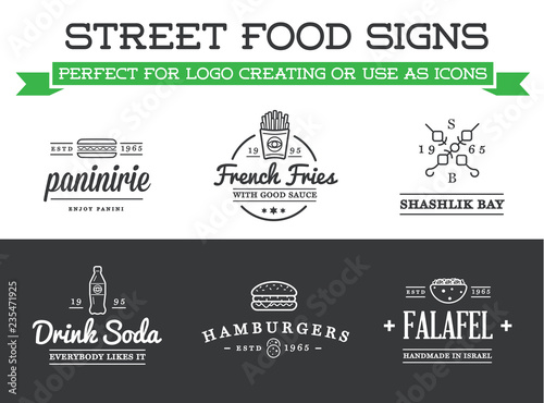 Set of Vector Street Food Fastfood Signs with Icons can be used as Logo or Icon in premium quality
