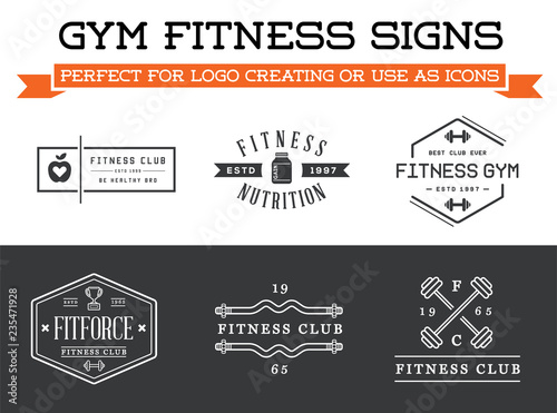 Set of Vector Fitness Aerobics Gym Elements and Logotype Signs Can be used as Logo or Icon in premium quality