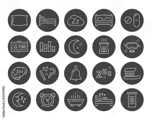 Set of Minimal Sleep Time Vector Line Icons. Perfect Pixel. Thin Stroke.