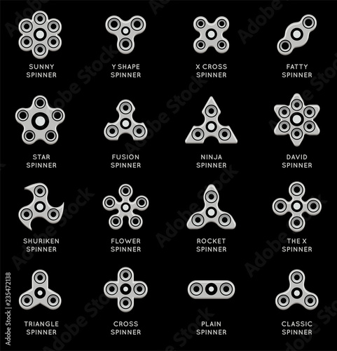 Set of Spinner or fidget spinner Different Shapes