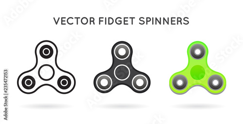 Set of 3 Hand Fidget Spinners. Isolated.
