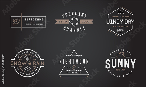 Set of Vector Weather Icons and Logotypes of Business Forecasting Apps and Channels