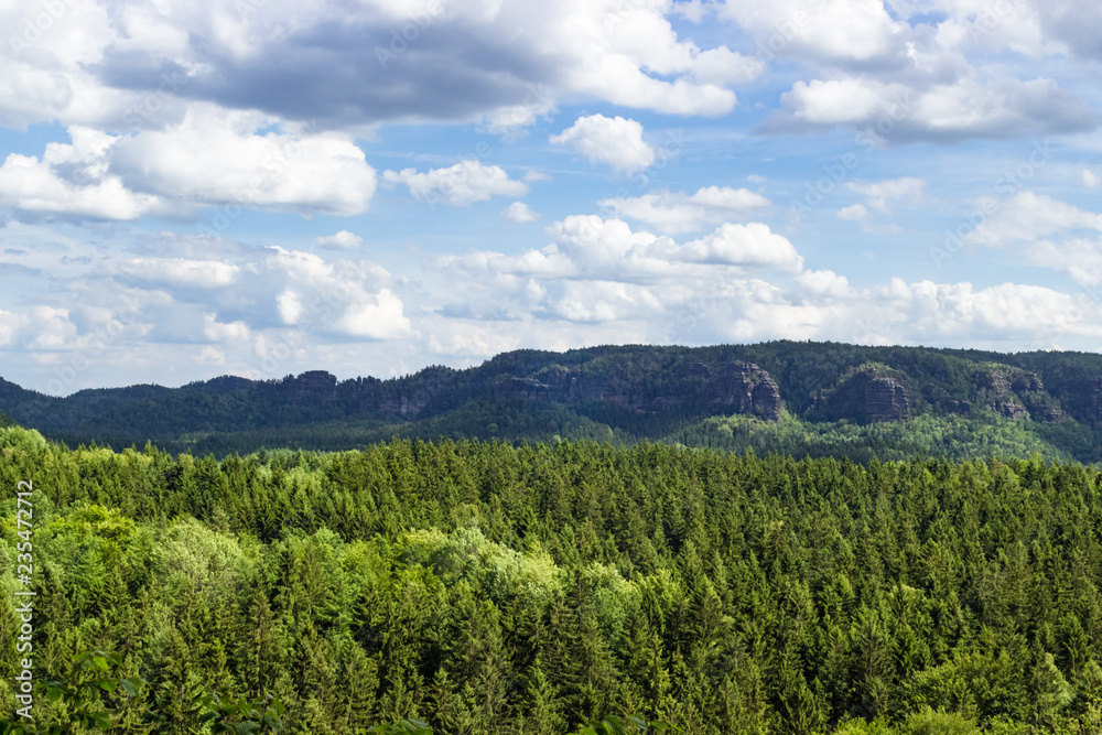 View over Kirnitzschtal valley from the cowshed (german: Kuhstall), Saxony, Germany