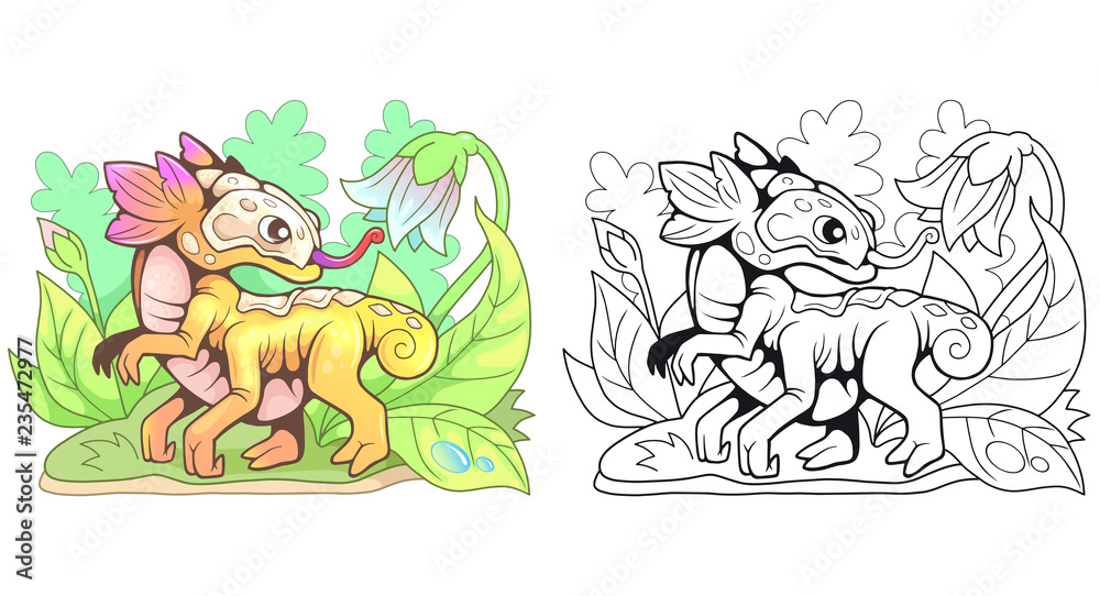 cartoon little cute flower dragon, funny illustration