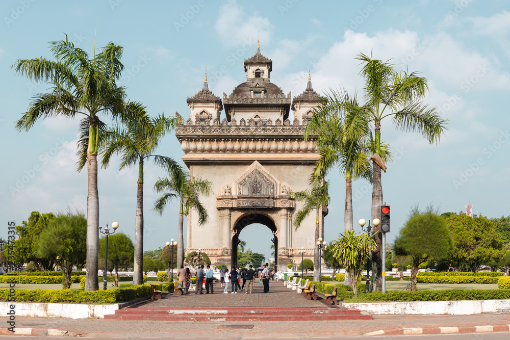 October 02 2018, Vientiane, Laos : Patuxai monument and the tourist in Vientiane, Laos.