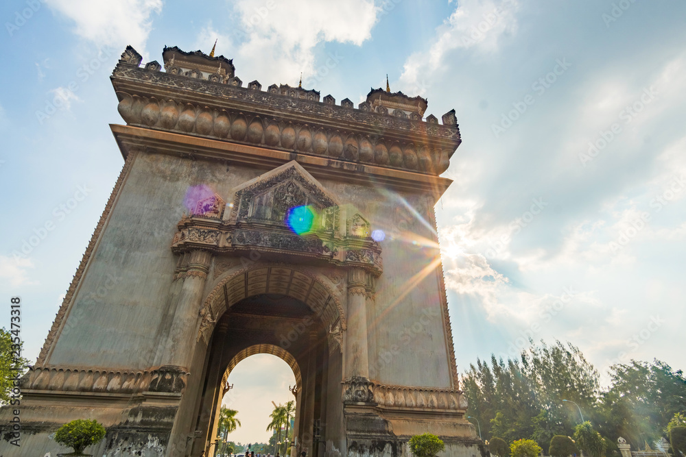 October 02 2018, Vientiane, Laos : Patuxai monument and the tourist in Vientiane, Laos.
