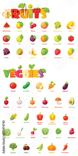 Vector fruits and vegetables icon set