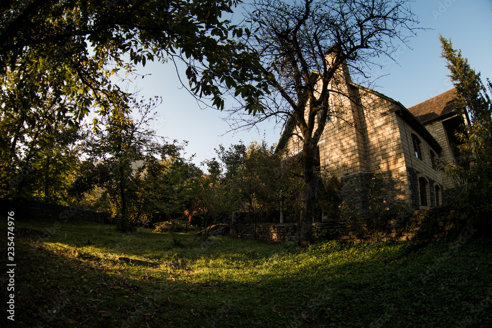 Beautiful landscape village house with trees at the forest during autumn, Azerbaijan Beautiful landscape village house with trees at the forest during autumn, Azerbaijan