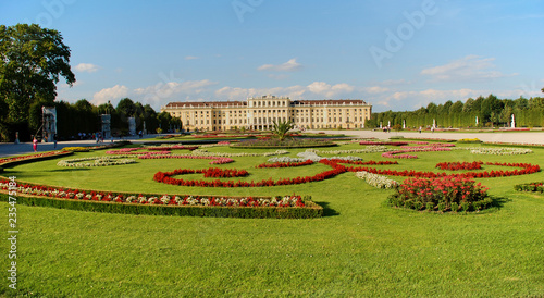 Beautiful view of famous Schloss Belvedere, built by Johann Lukas von Hildebrandt as a summer residence for Prince Eugene of Savoy, in Vienna, Austria photo
