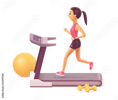 Vector woman running on treadmill