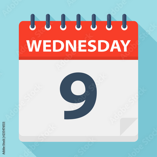 Wednesday 9 - Calendar Icon. Vector illustration of week day paper leaf.