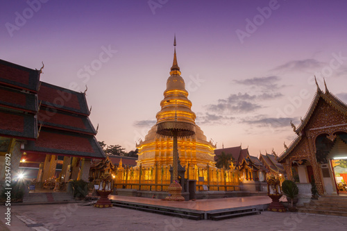 Wat phra that hariphunchai pagoda temple important religious traveling destination in lumphun province northern of thailand