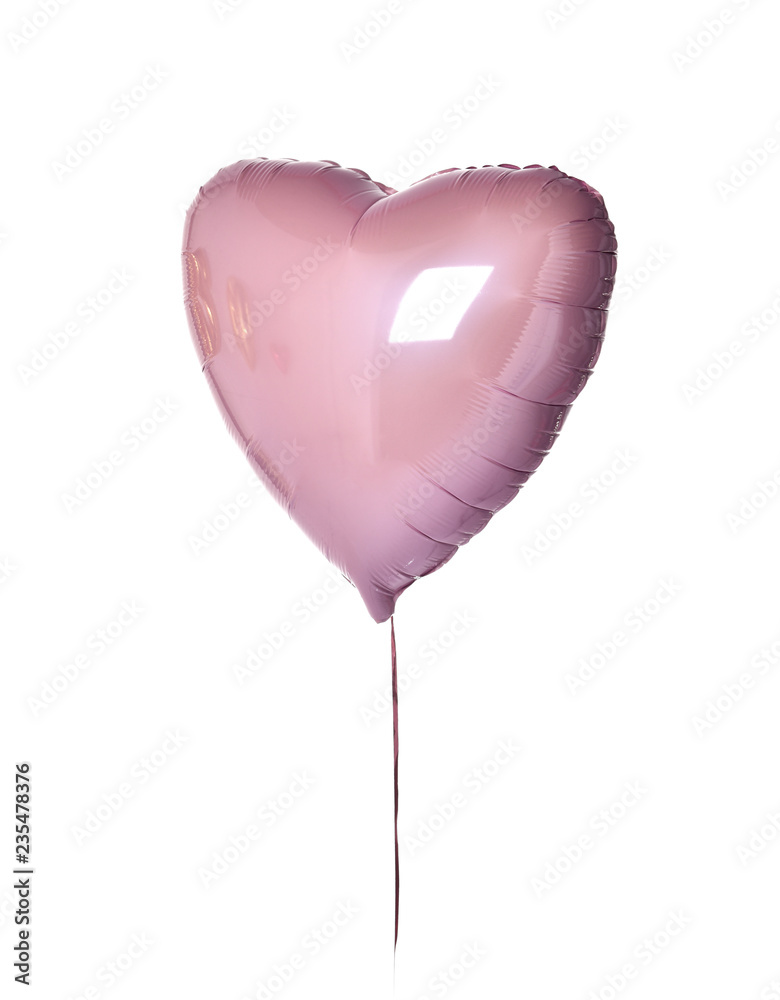 Single big purple pink heart balloon object for birthday party isolated on a white 