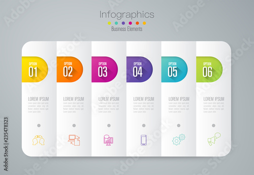 Infographics design vector and business icons with 6 options.