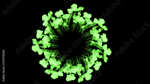 green fluorescent ink on a black background dissolves in water. beautiful effect modeled on a computer. 3d render with luma matte for use as an alpha channel for visual effects. circular structure 4 photo