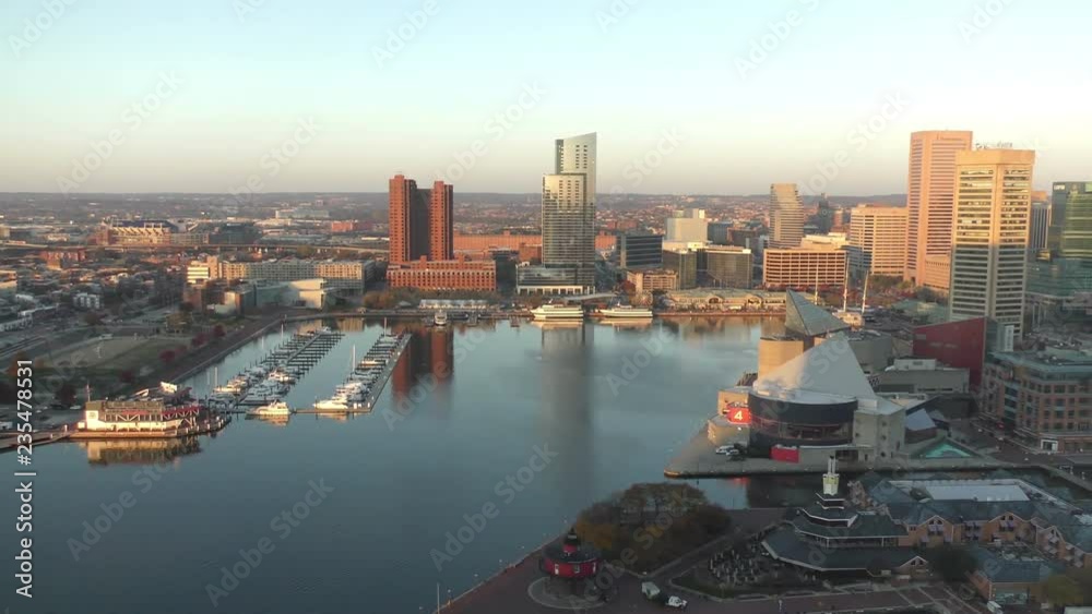 Baltimore aerial view Inner Harbor in the morning