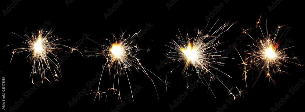 set sparkler isolated on black background with clipping path