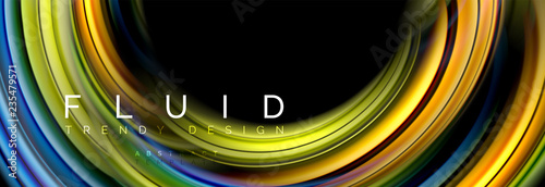 Mixing color waves on black, liquid flowing shapes