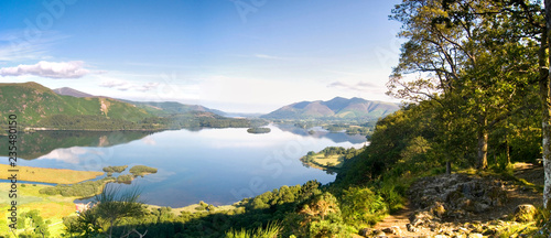 View from Surprise View near Keswick in the morning with reflections in Derwent Water  Lake District  Cumbria England